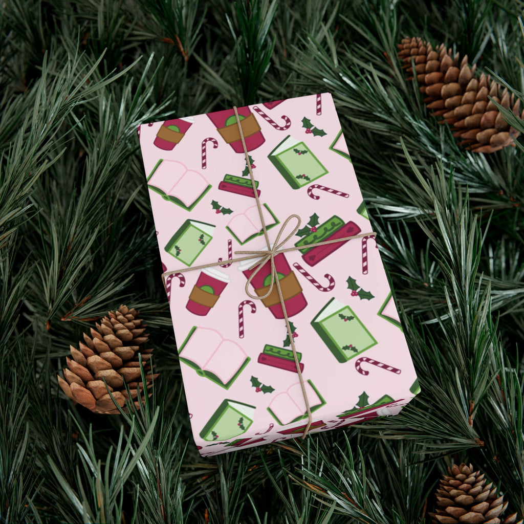 Gift Wrap Paper - Books and Coffee Festive Design