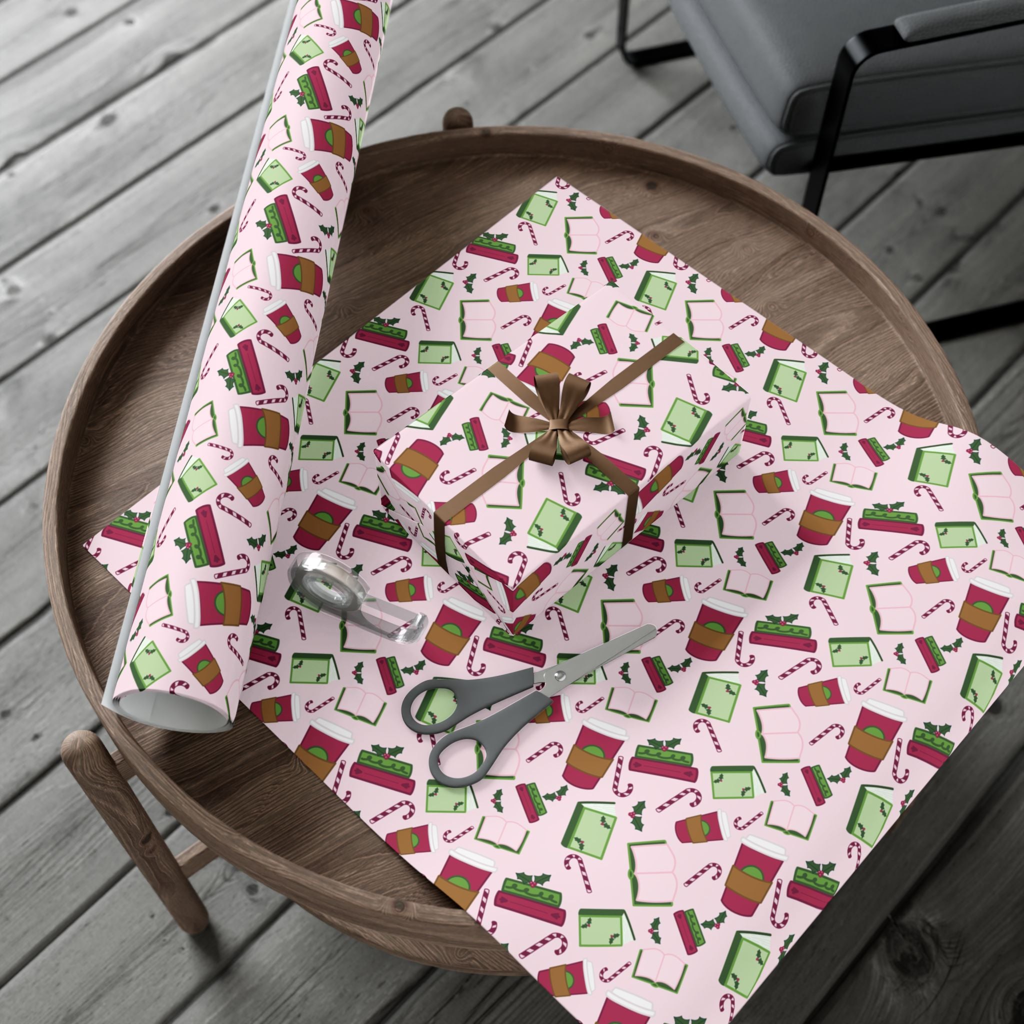 Gift Wrap Paper - Books and Coffee Festive Design