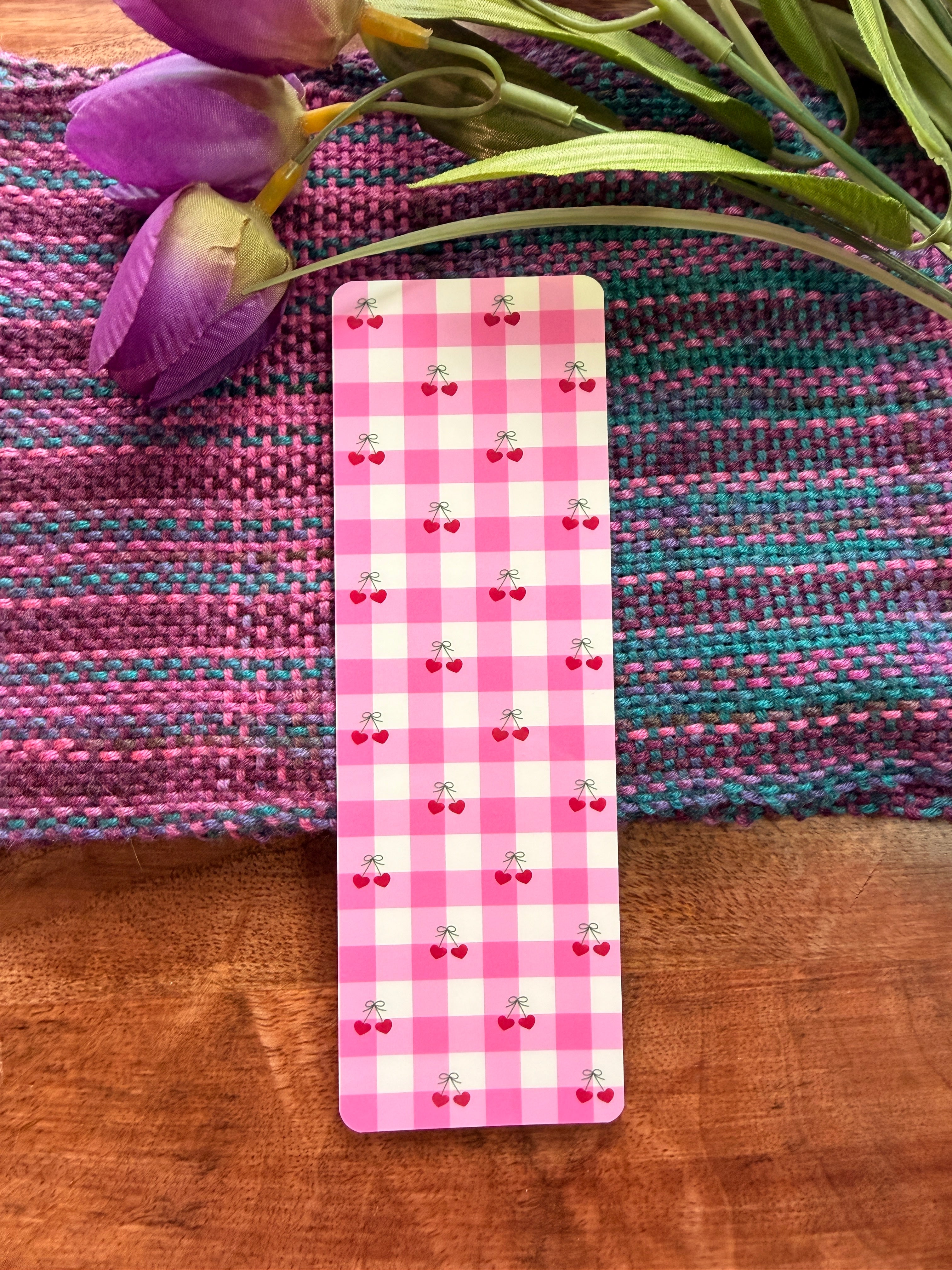 Heart Cherry Pink Gingham Bookmark