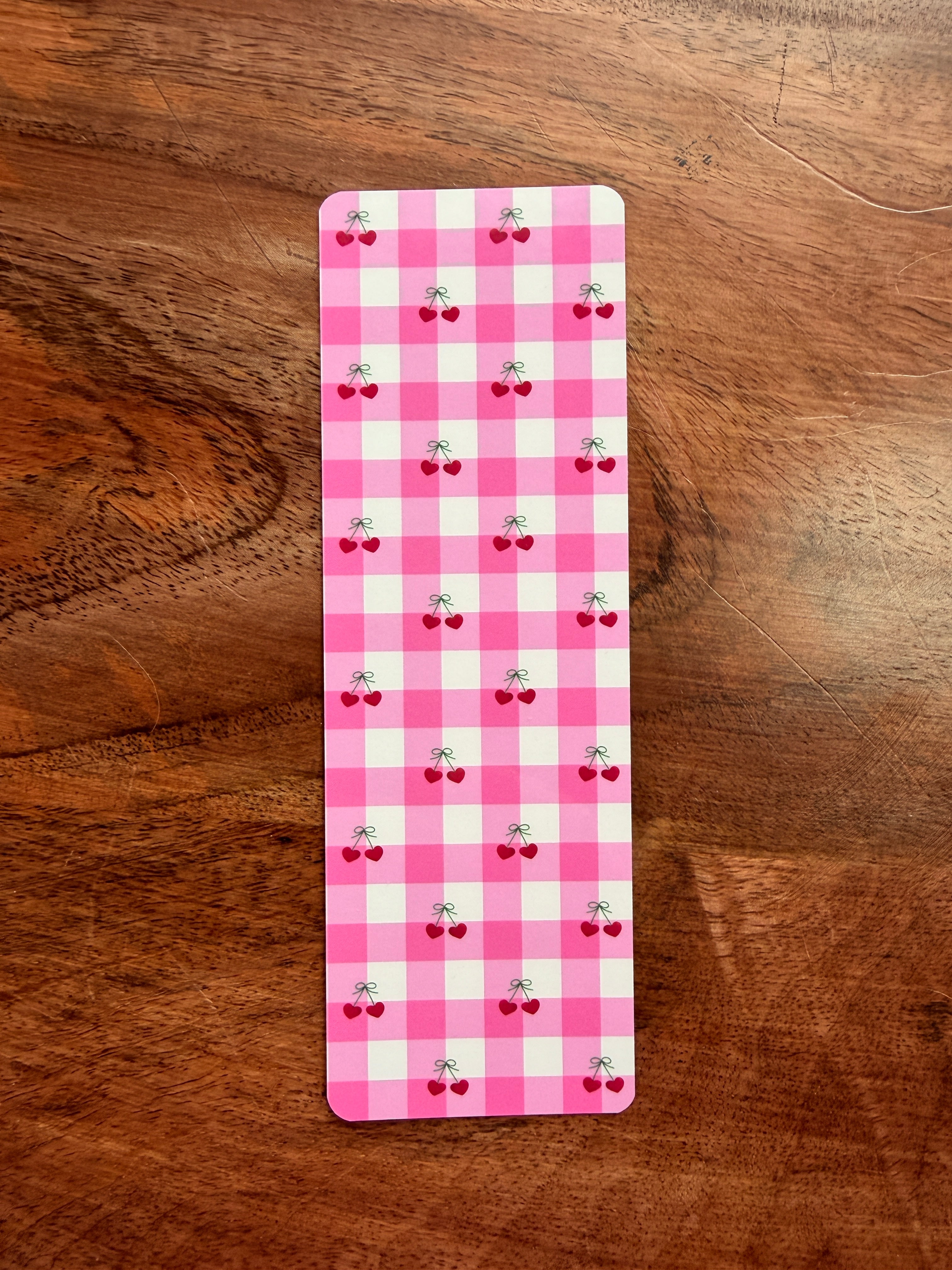 Heart Cherry Pink Gingham Bookmark