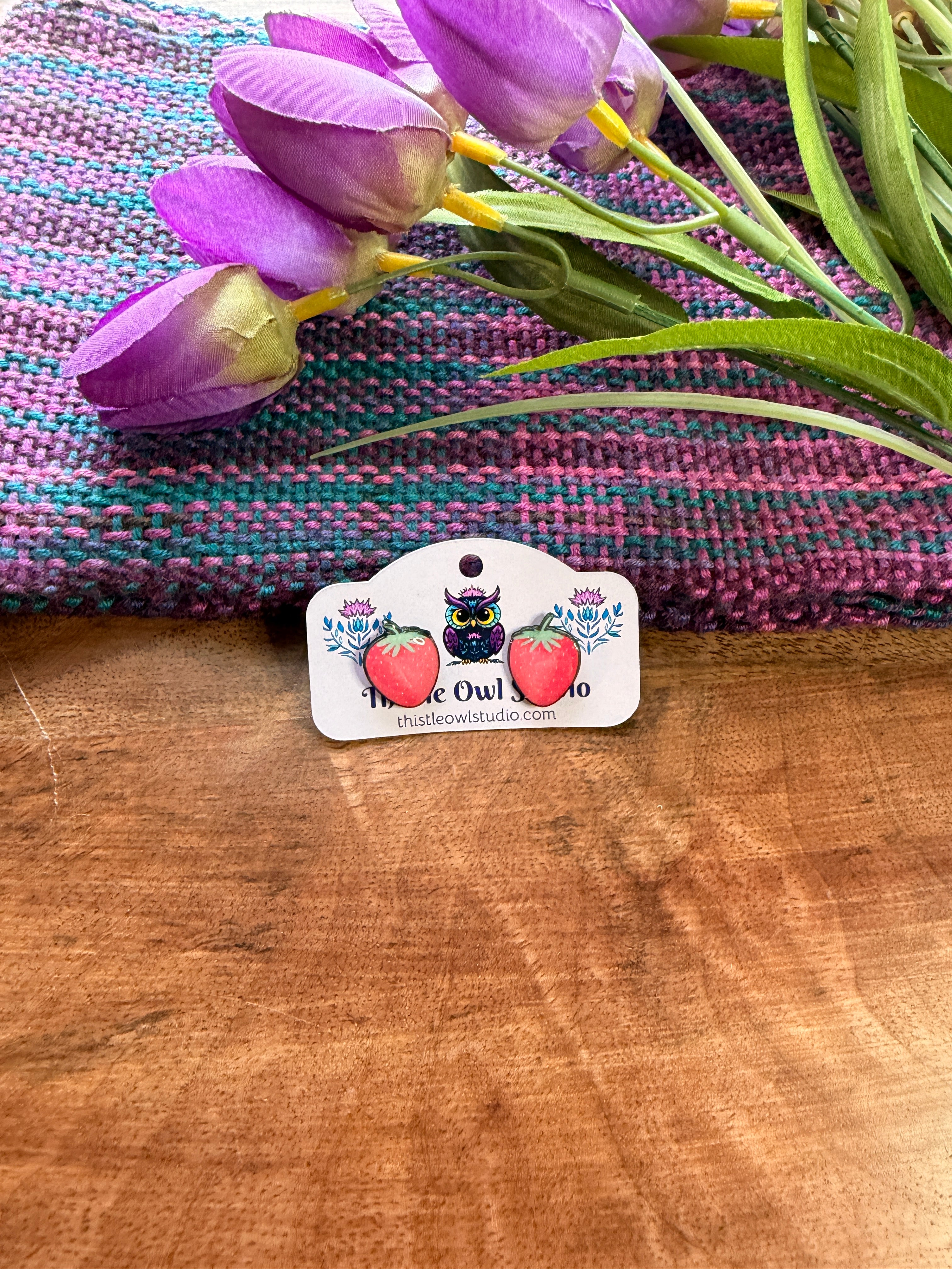 Pink Strawberry Stud Earrings