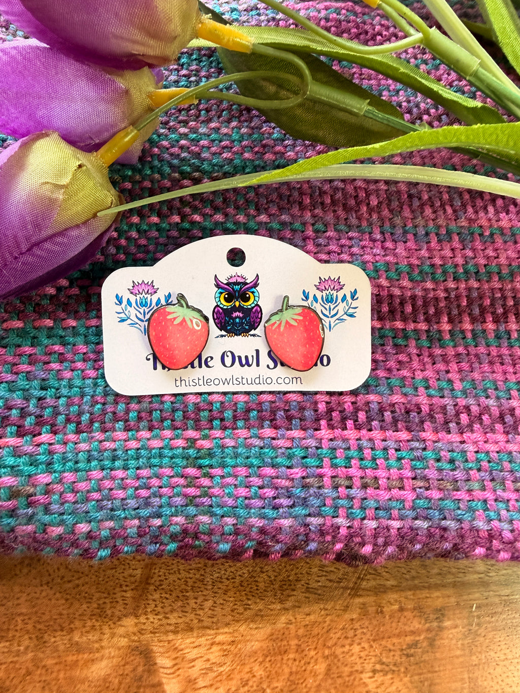 Pink Strawberry Stud Earrings