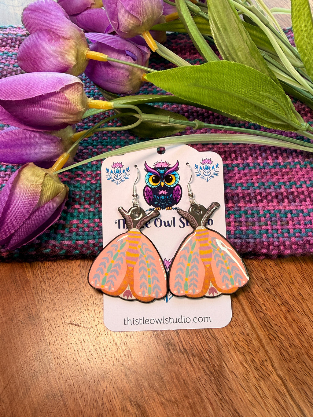 Floral Moth Dangle Earrings