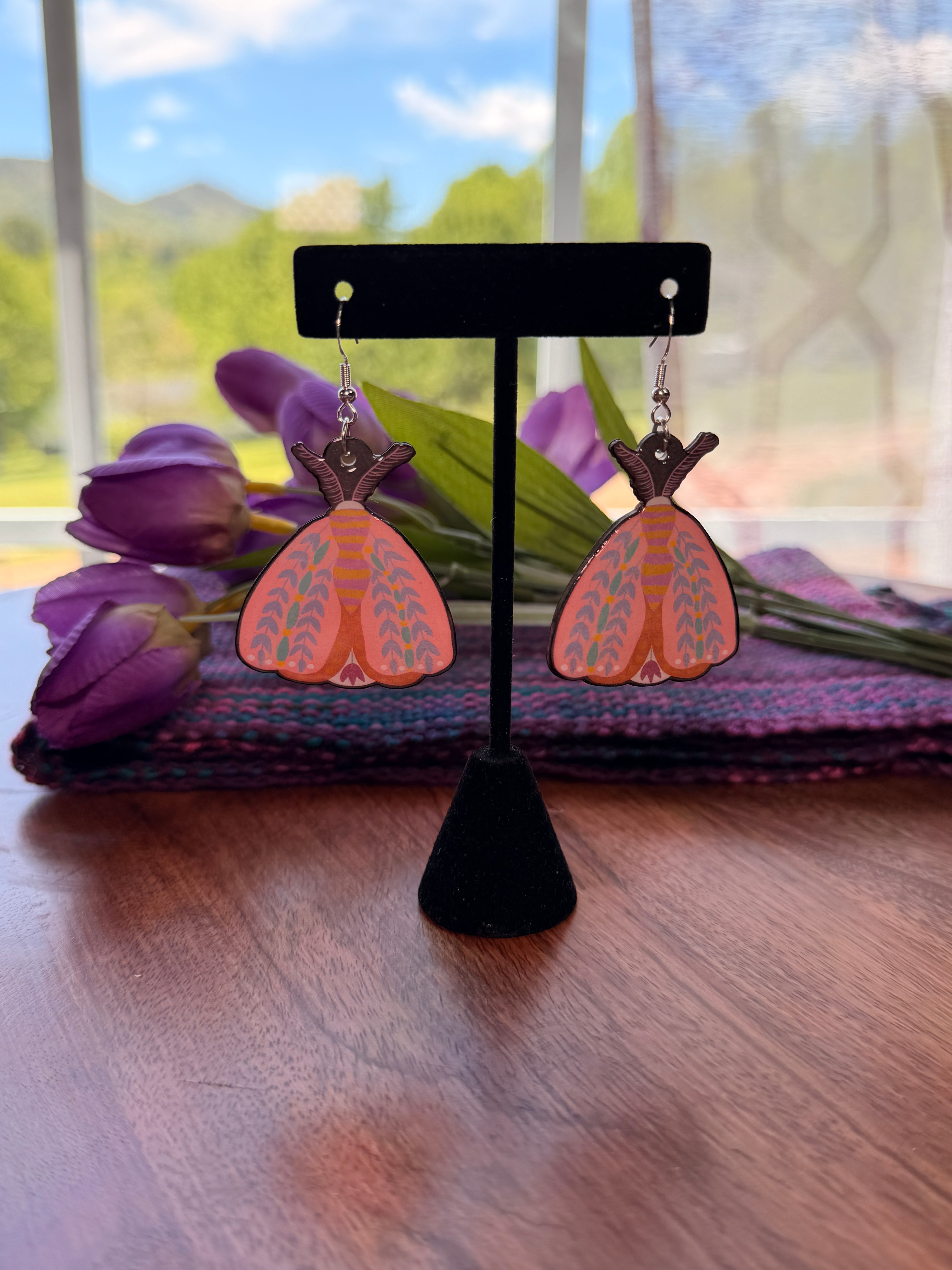 Floral Moth Dangle Earrings
