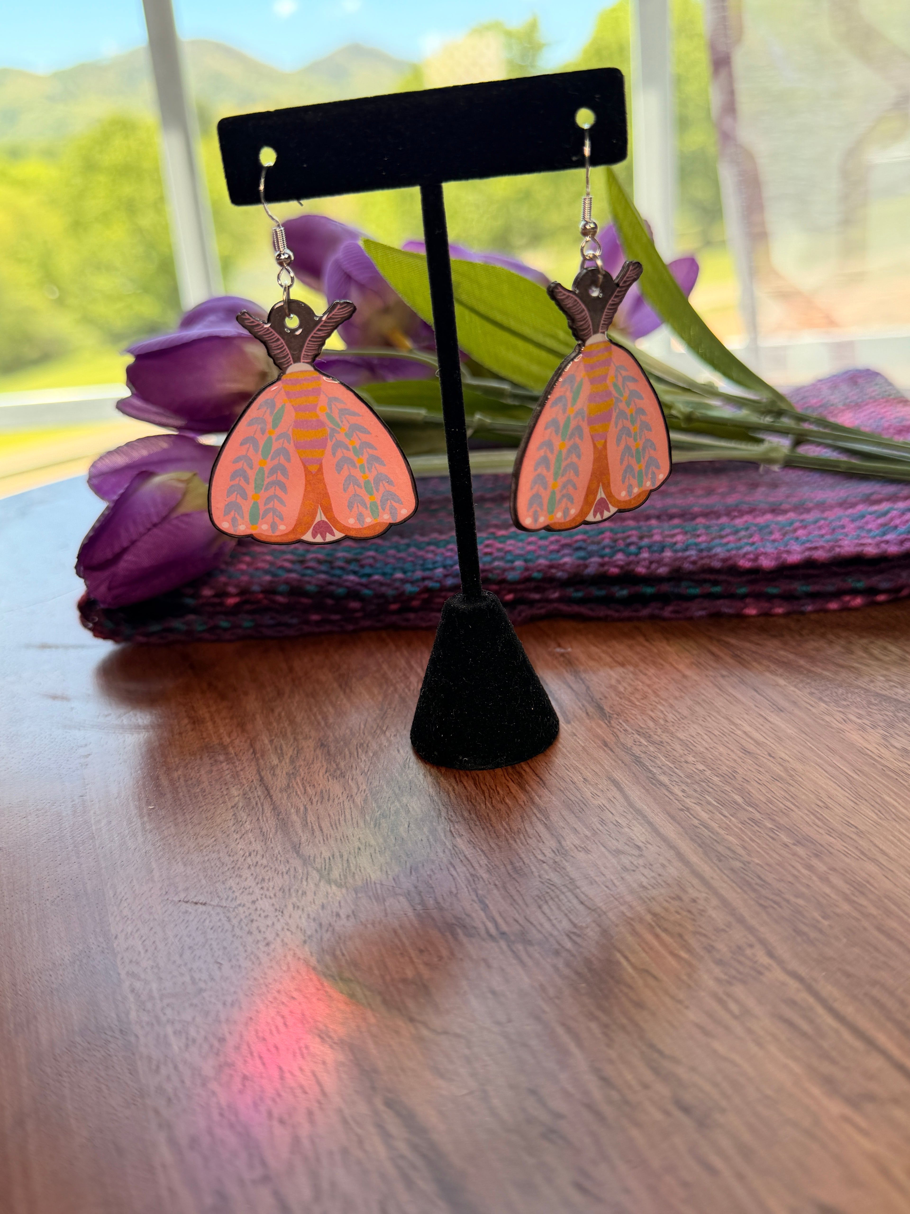Floral Moth Dangle Earrings