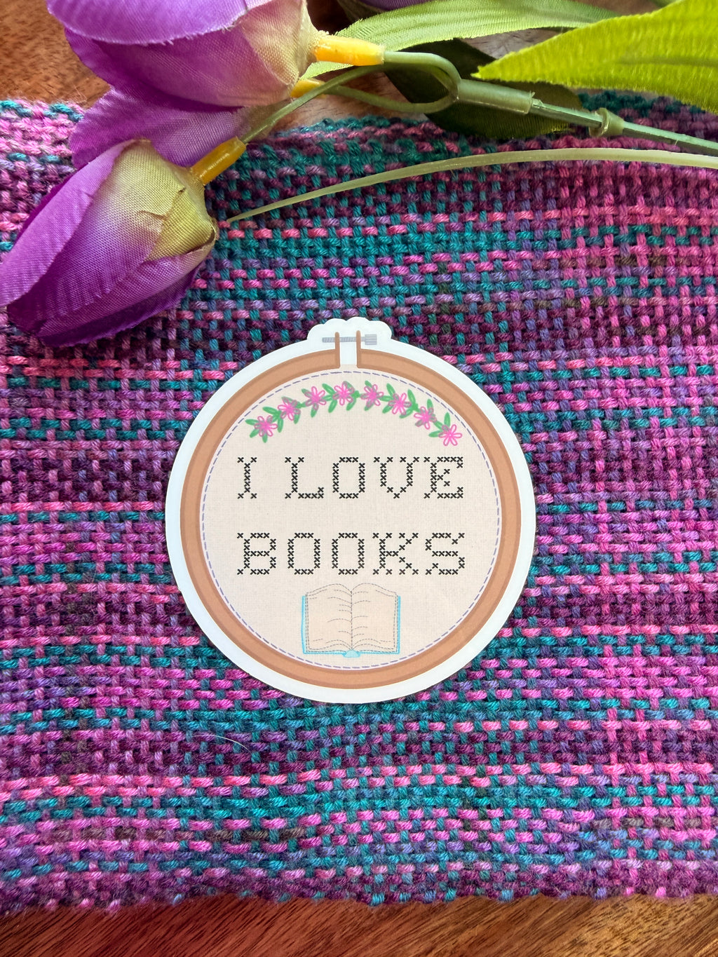 I Love Books Embroidery Hoop Sticker