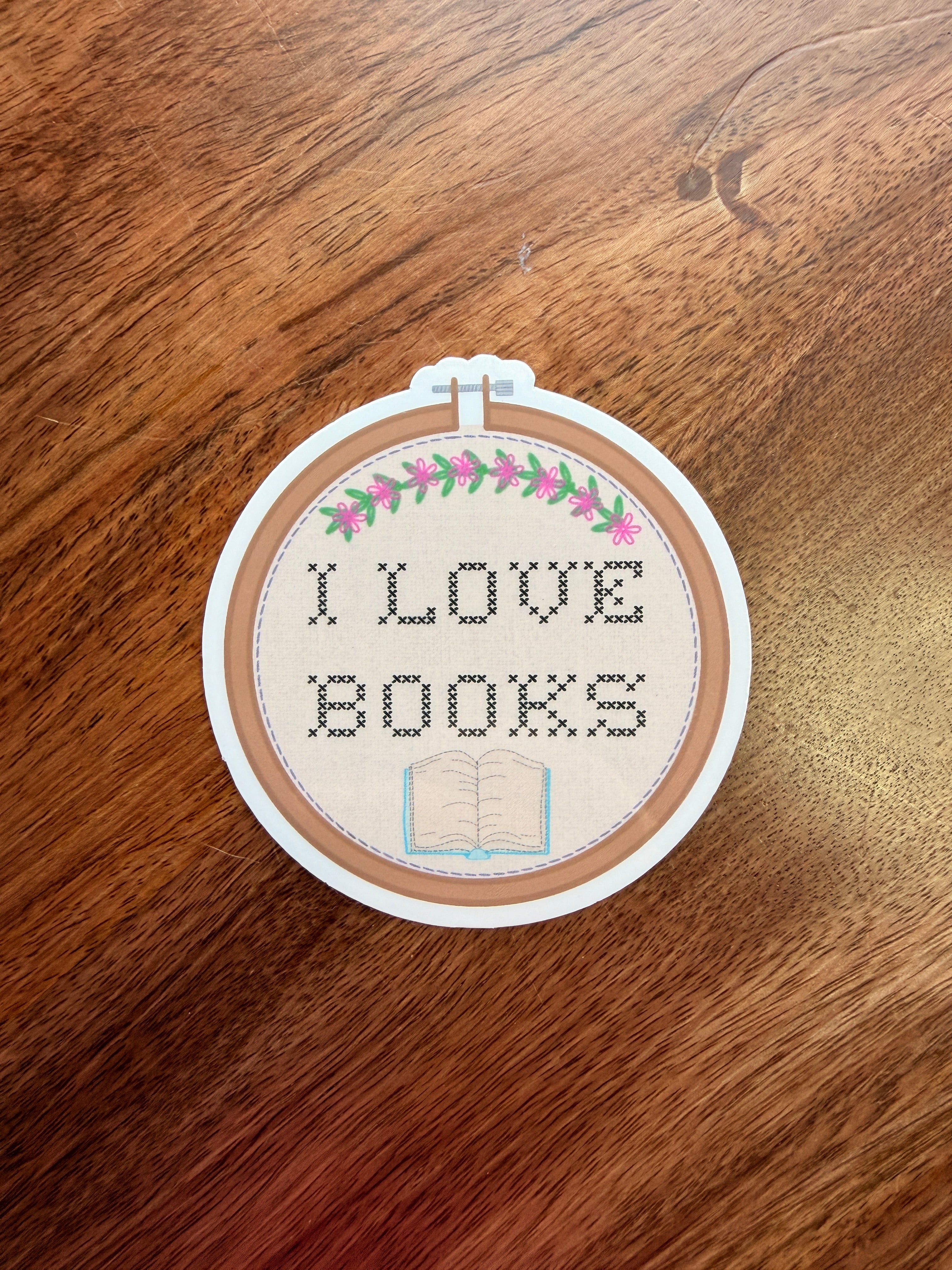 I Love Books Embroidery Hoop Sticker
