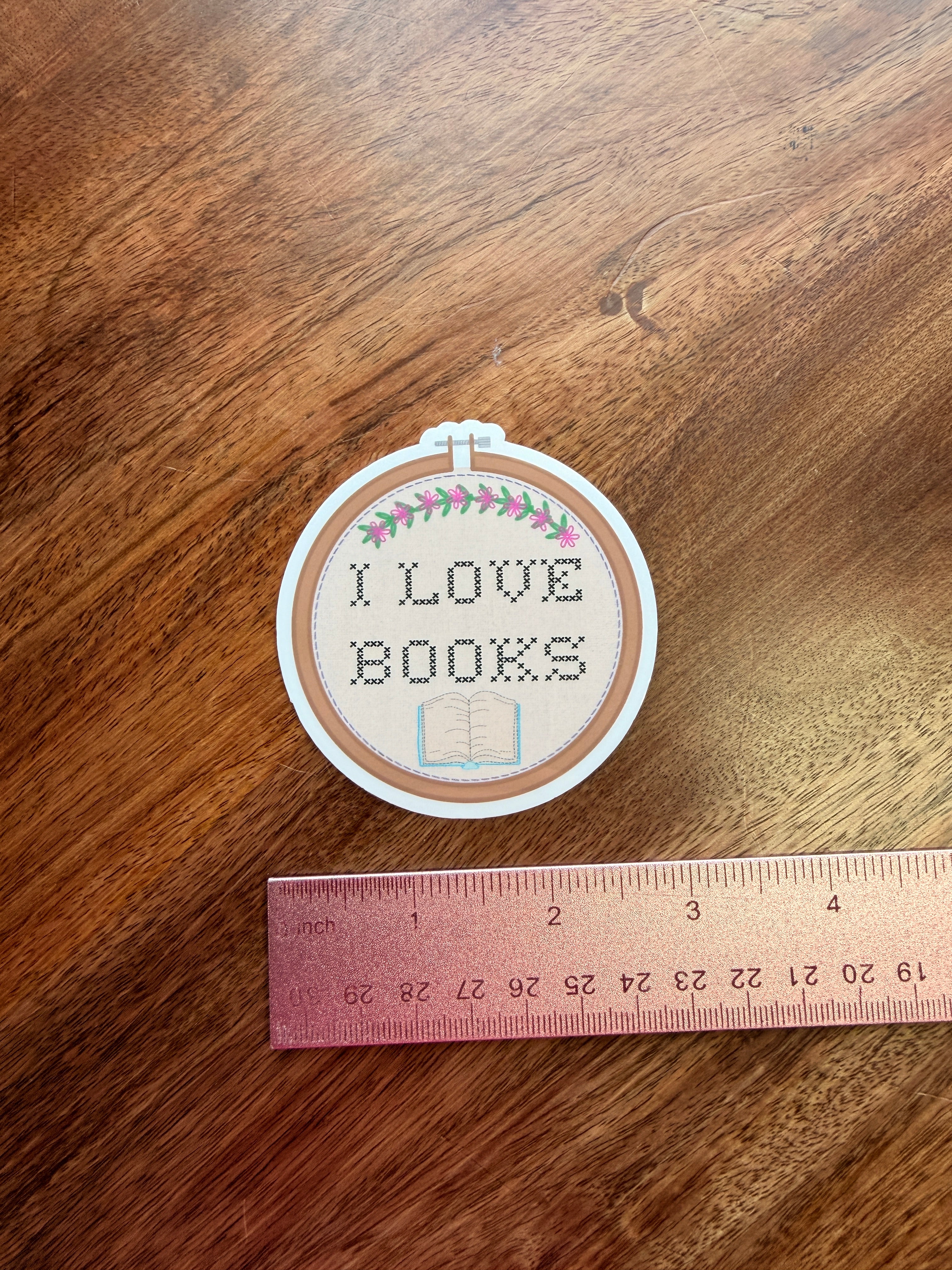 I Love Books Embroidery Hoop Sticker