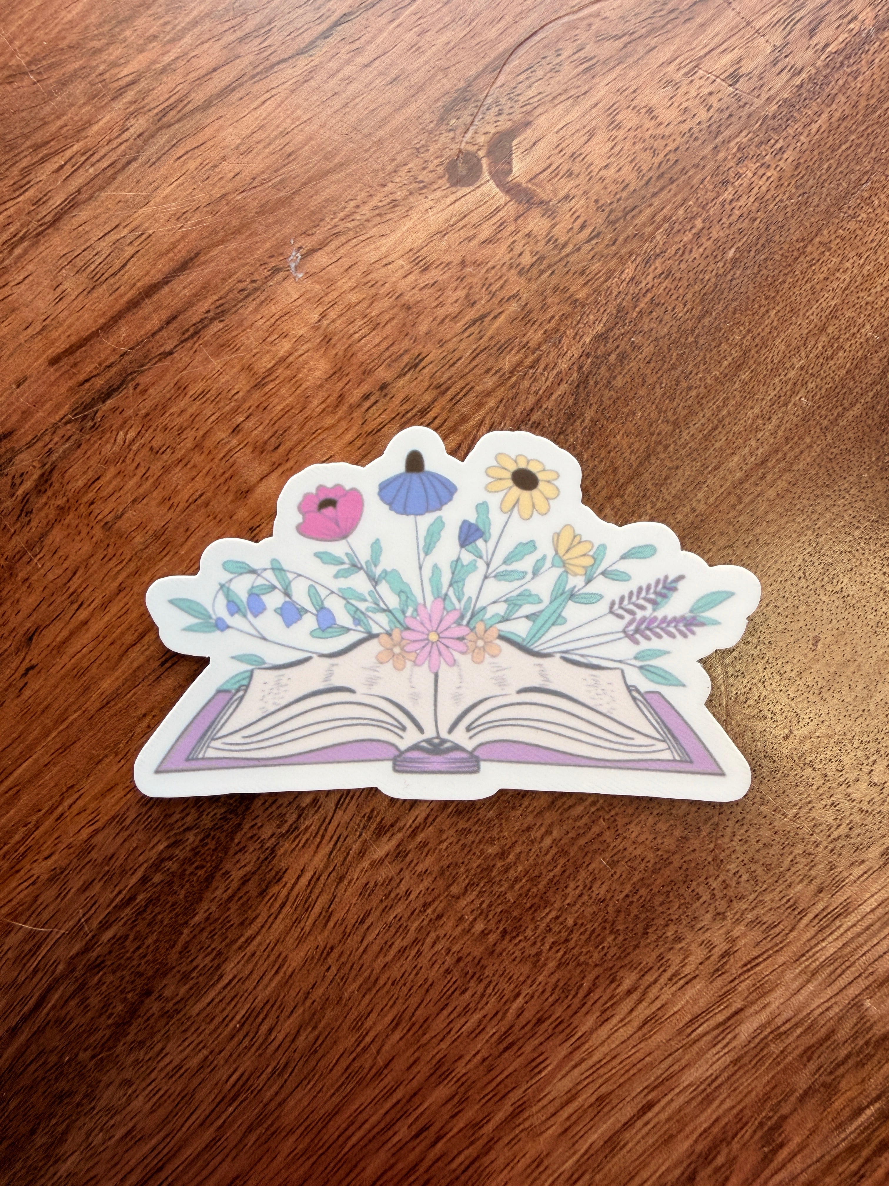 Pastel Floral Open Book Sticker