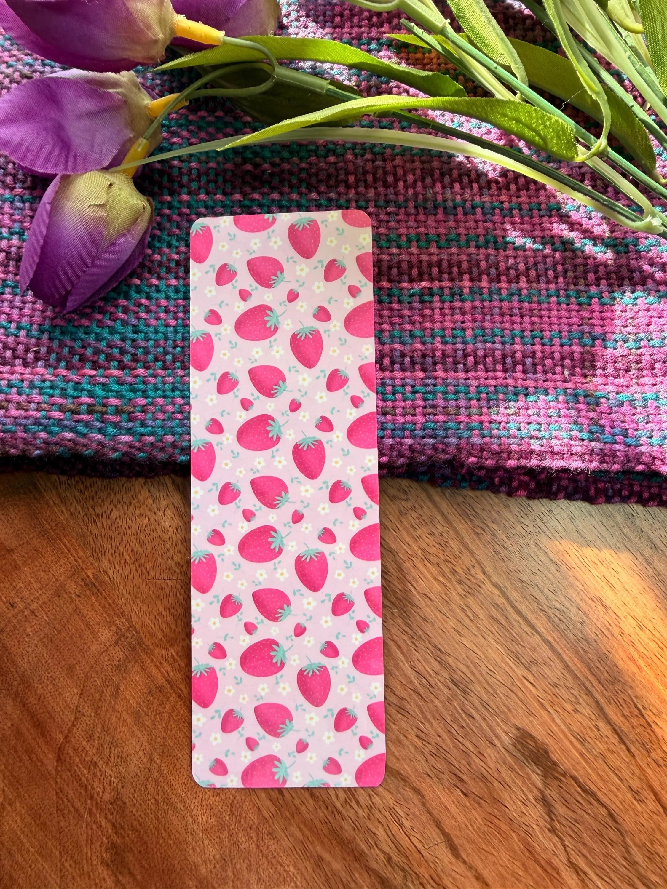 Pink Strawberry Pattern Bookmark
