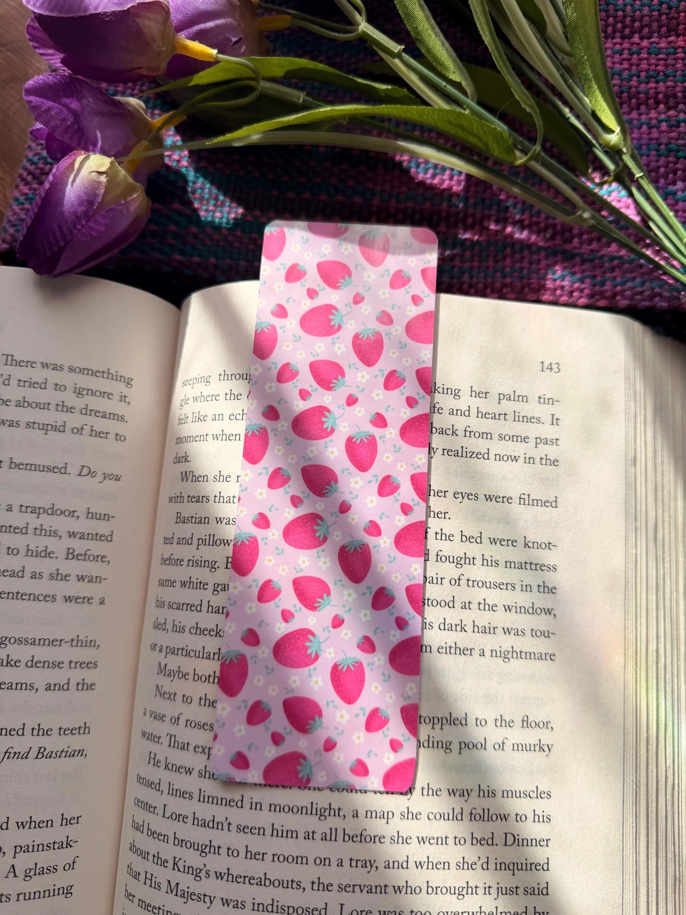 Pink Strawberry Pattern Bookmark